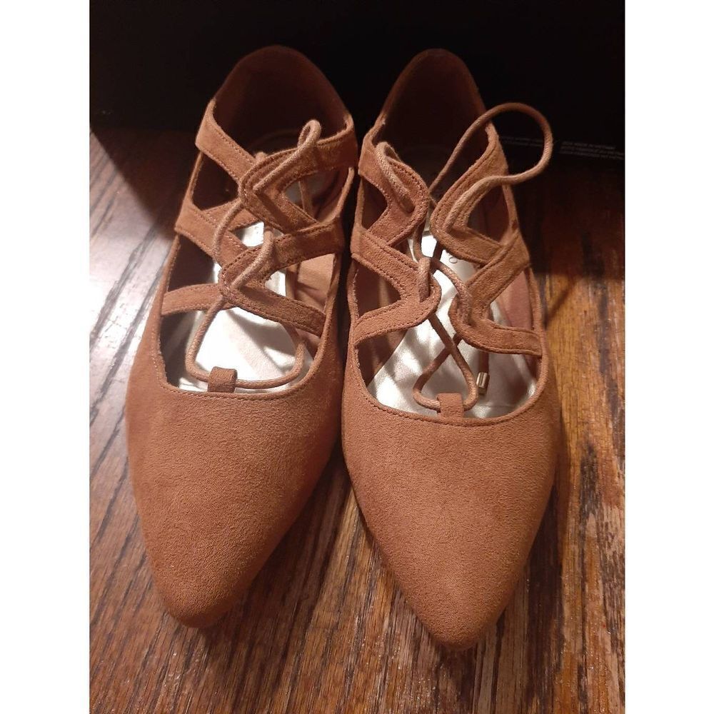 Size 8 Christian Siriano Payless Brown Flat Cut Out Tie Casual Dress Shoes - Picture 2 of 4